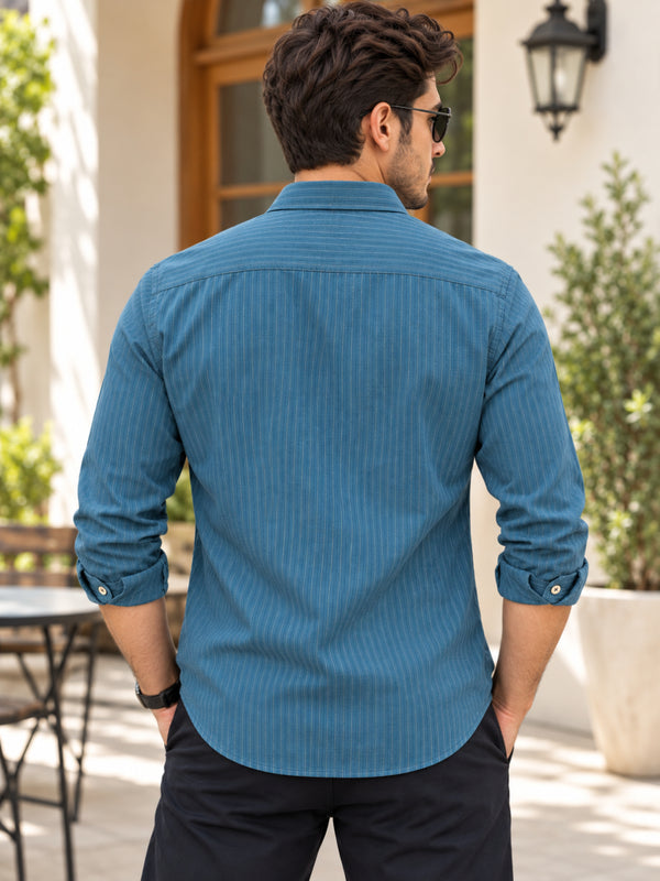 Stone Blue Vertical Stripes Casual Shirt