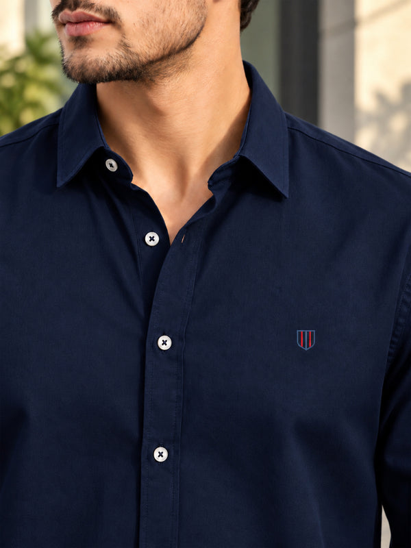 Dark Navy Blue Plain Urban Casual Shirt