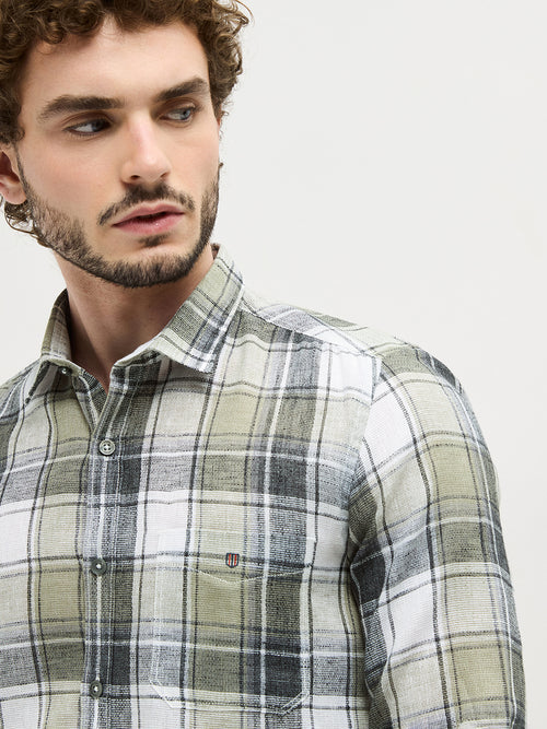 Cream Checked Casual Shirt