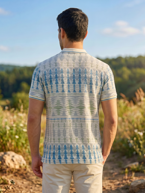 Sea Blue Printed Polo T Shirt