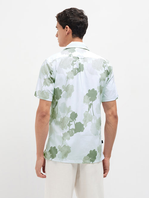 Olive Green Floral Printed Casual Shirt