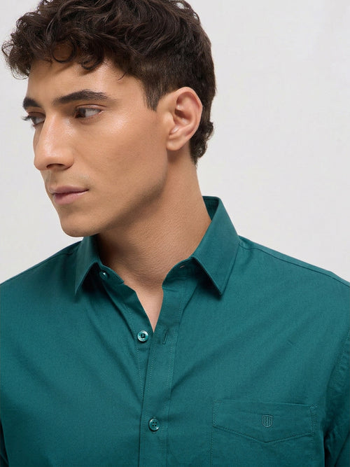 Teal Green Solid Casual Shirt