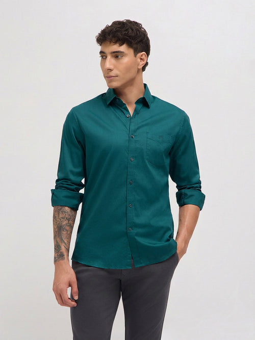 Teal Green Solid Casual Shirt