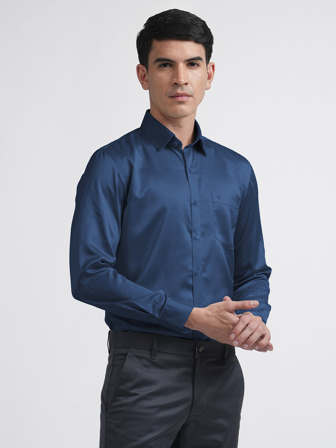 teal satin shirt