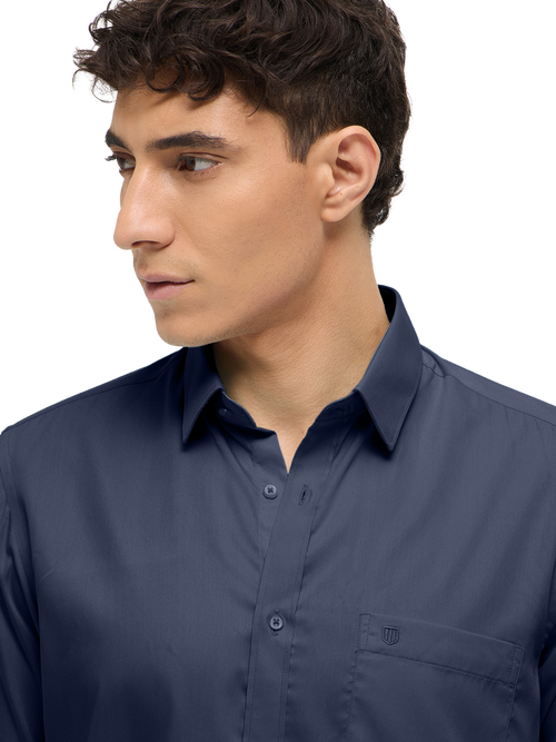 Navy Blue Solid Formal Shirt
