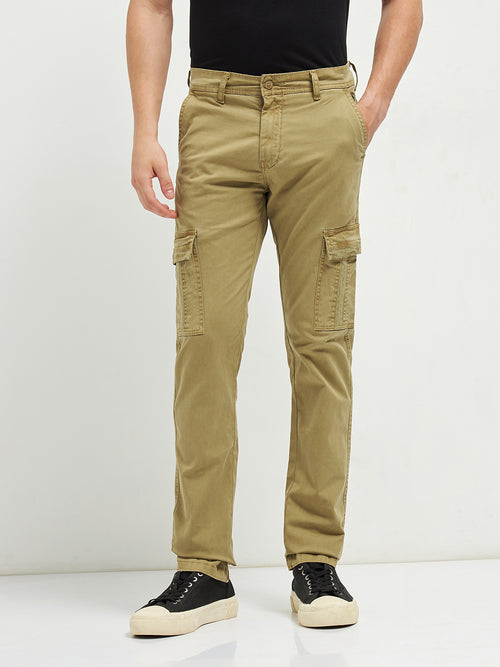 Khaki Denim Cotton Casual Cargo Trouser