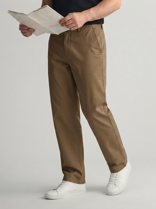 Brick Burnt Solid Casual Trousers
