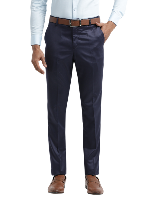 Navy Satin Cotton Formal Trousers