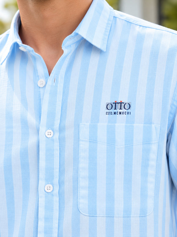 Light Sky Blue Vertical Stripes Urban Casual Shirt