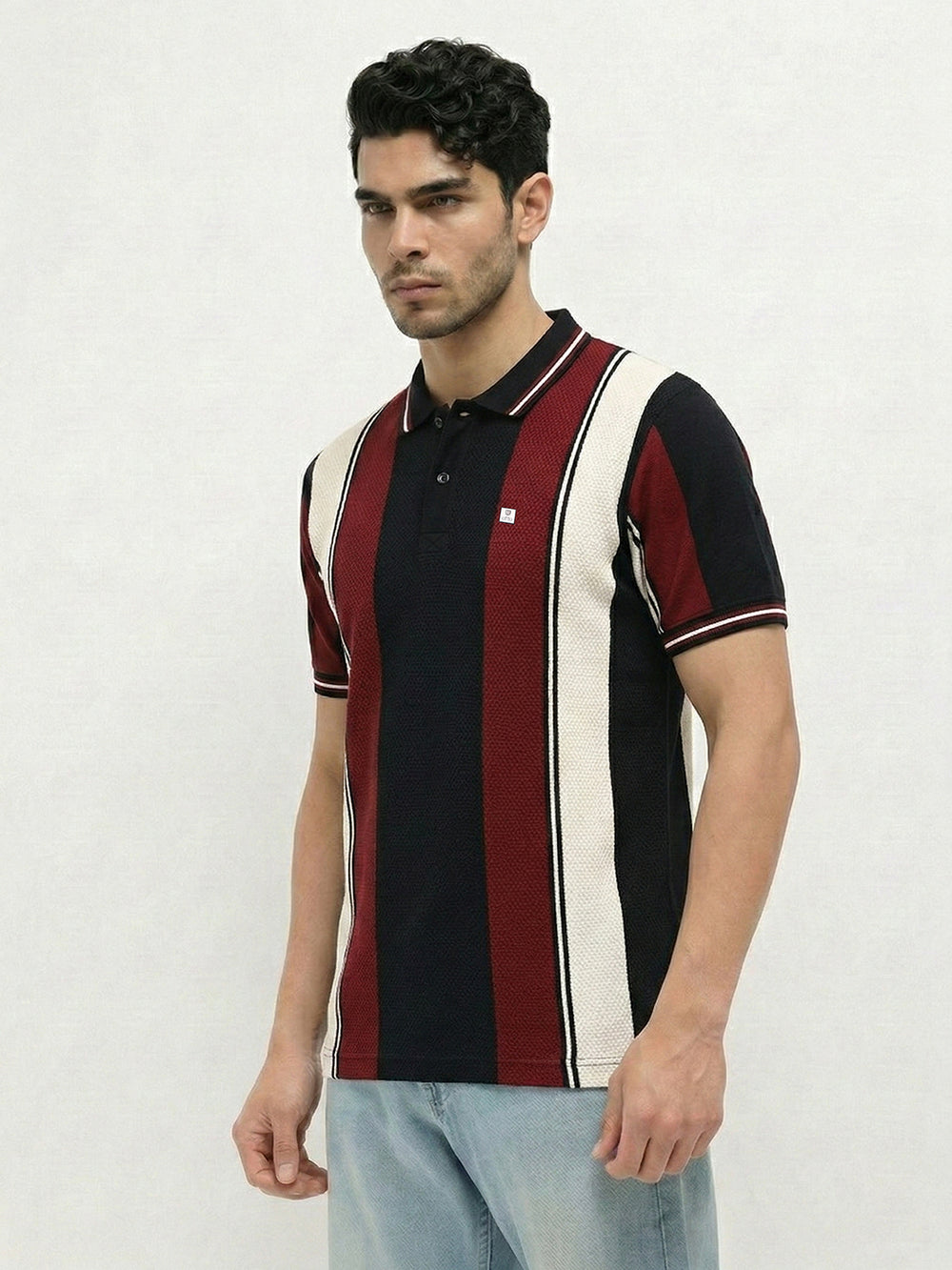 vertical striped collar t shirt