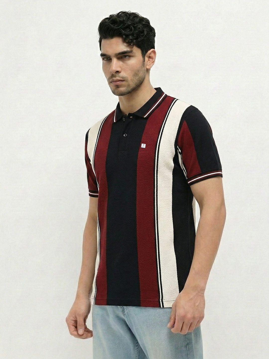 vertical striped collar t shirt
