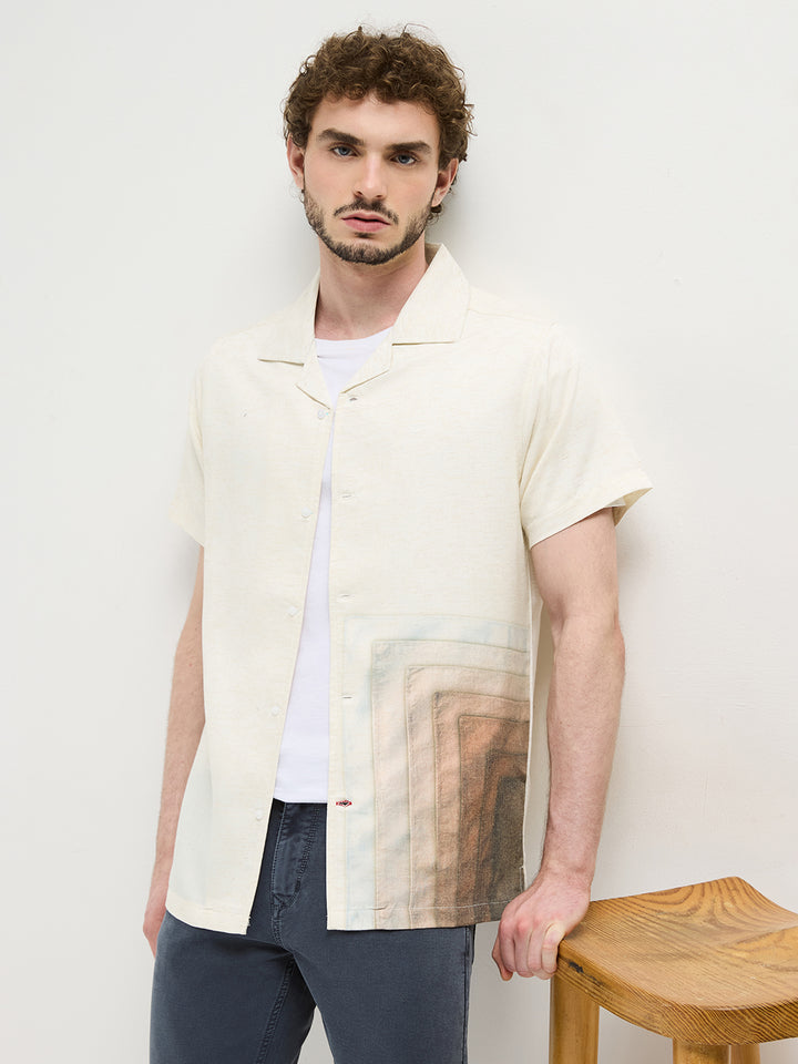 Beige Cubin Printed Casual Shirt