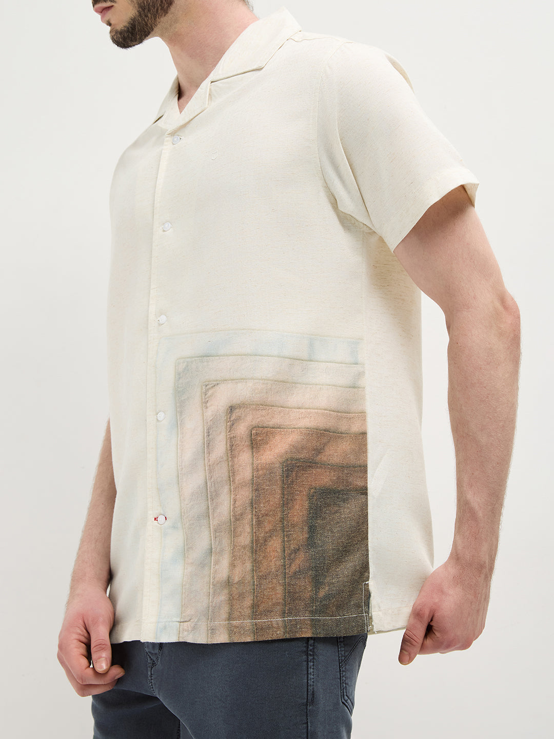 Beige Cubin Printed Casual Shirt