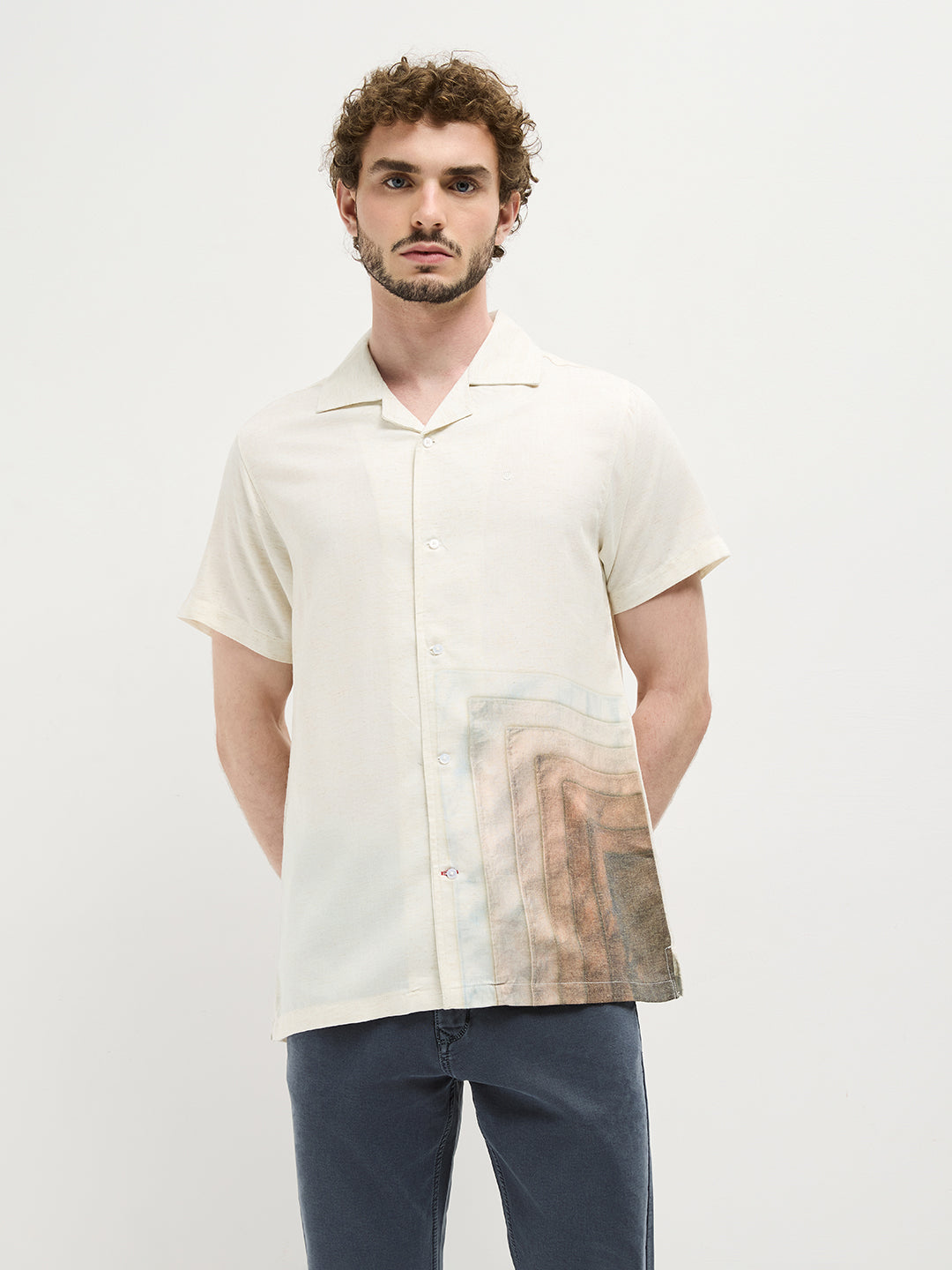 Beige Cubin Printed Casual Shirt
