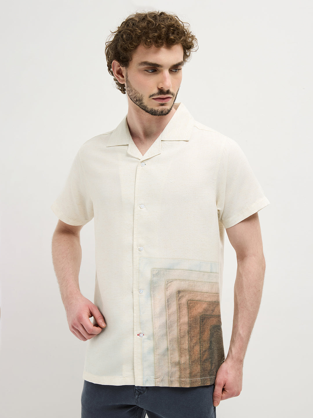 Beige Cubin Printed Casual Shirt