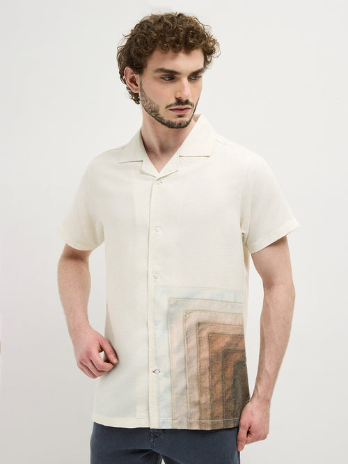 Beige Cubin Printed Casual Shirt