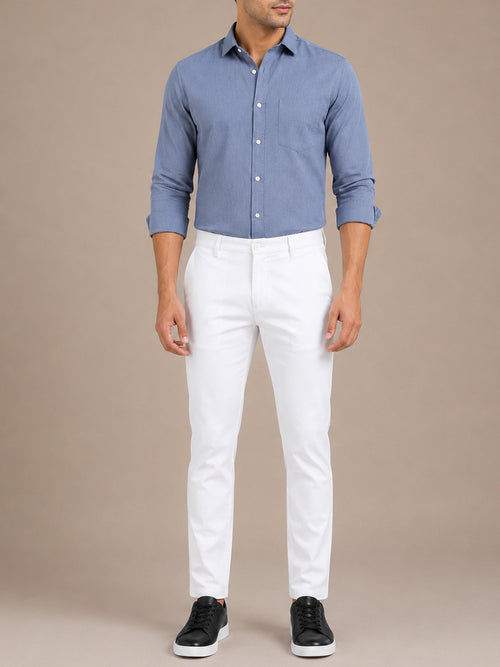 White Solid Casual Trousers