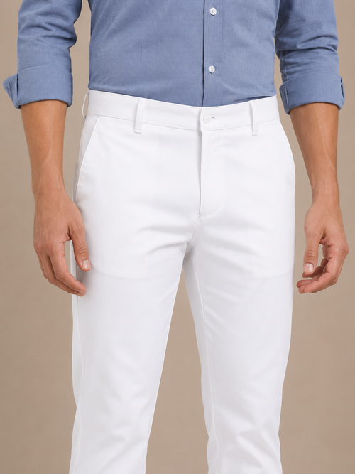 White Solid Casual Trousers
