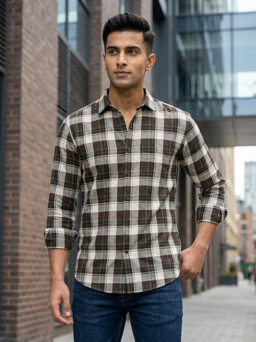 Shadow Moss and White Checked Casual Shirt