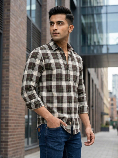 Shadow Moss and White Checked Casual Shirt