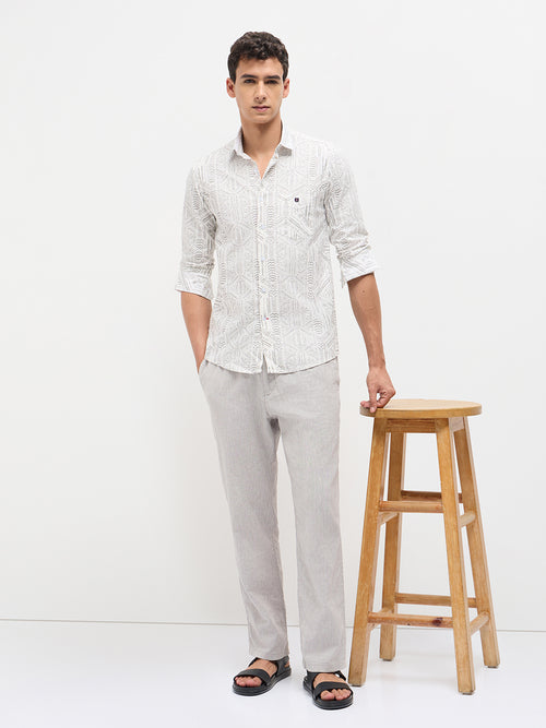 White Geometric Printed Casual Shirt