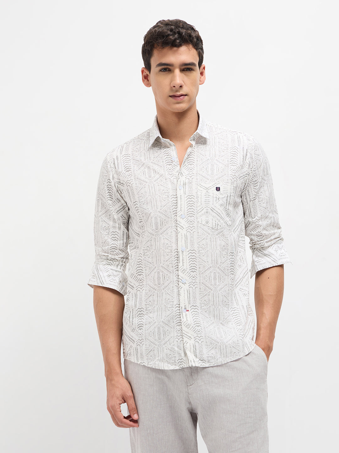 white printed shirt