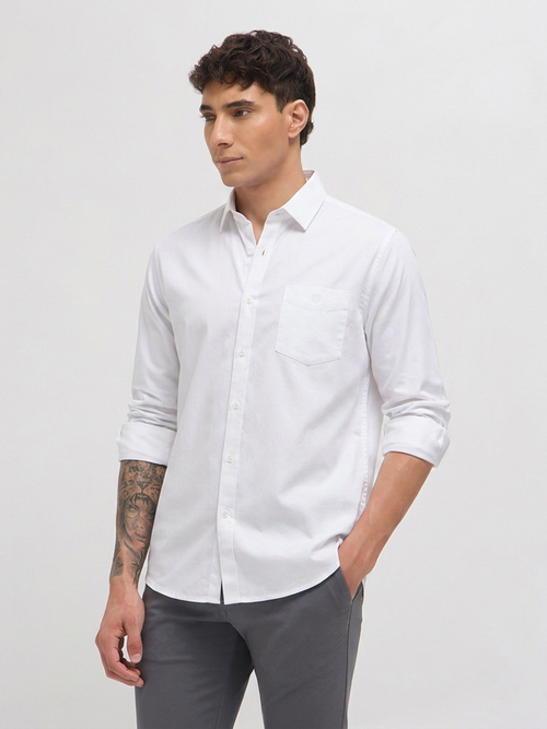 White Solid Casual Shirt