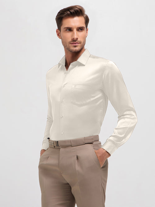 Ivory White Satin Solid Formal Shirt