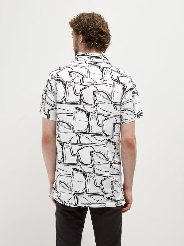 White Abstract Printed Casual Shirt