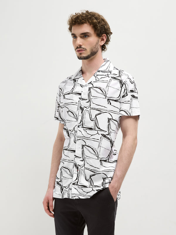 White Abstract Printed Casual Shirt