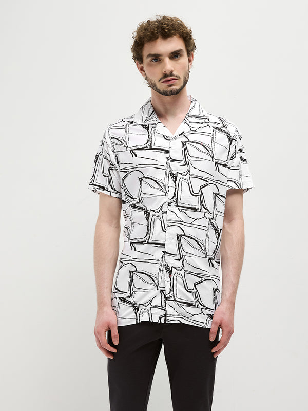 White Abstract Printed Casual Shirt