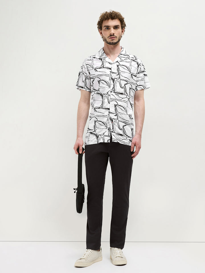 White Abstract Printed Casual Shirt