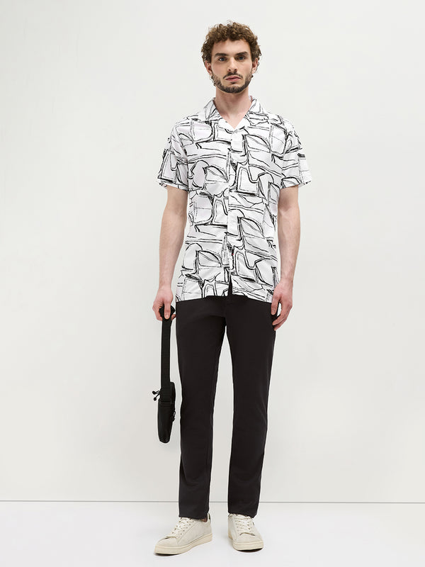 White Abstract Printed Casual Shirt