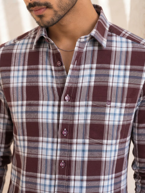 Dark Wine Checkered Casual Shirt