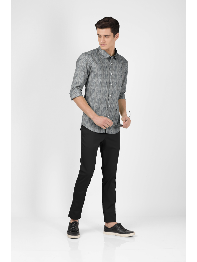 Grey Printed Casual Shirt. Slim Fit FWOESMC0122 GREY ottostore