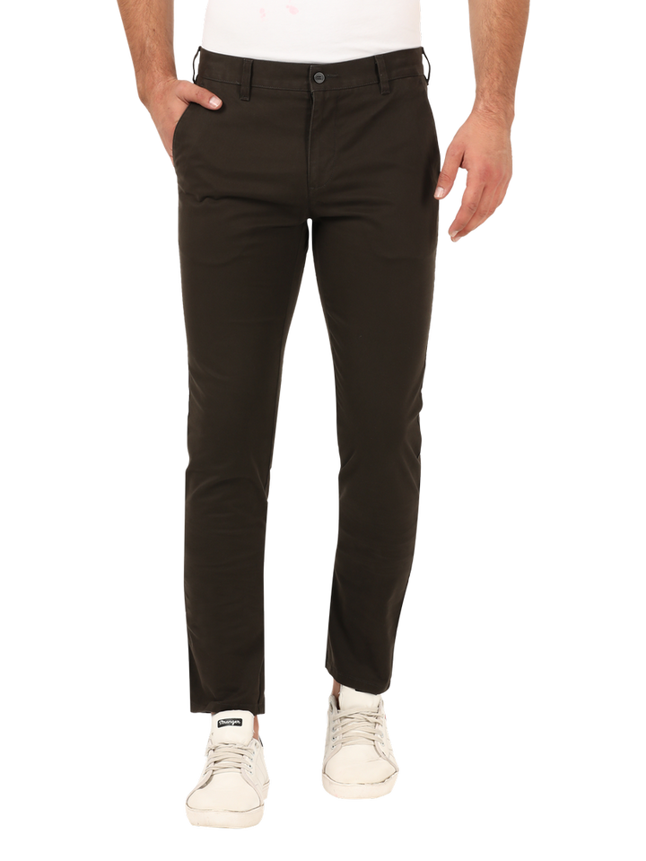 Dark Olive Solid Casual Trousers