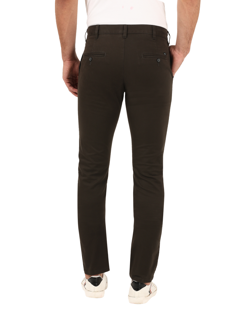 Dark Olive Solid Casual Trousers