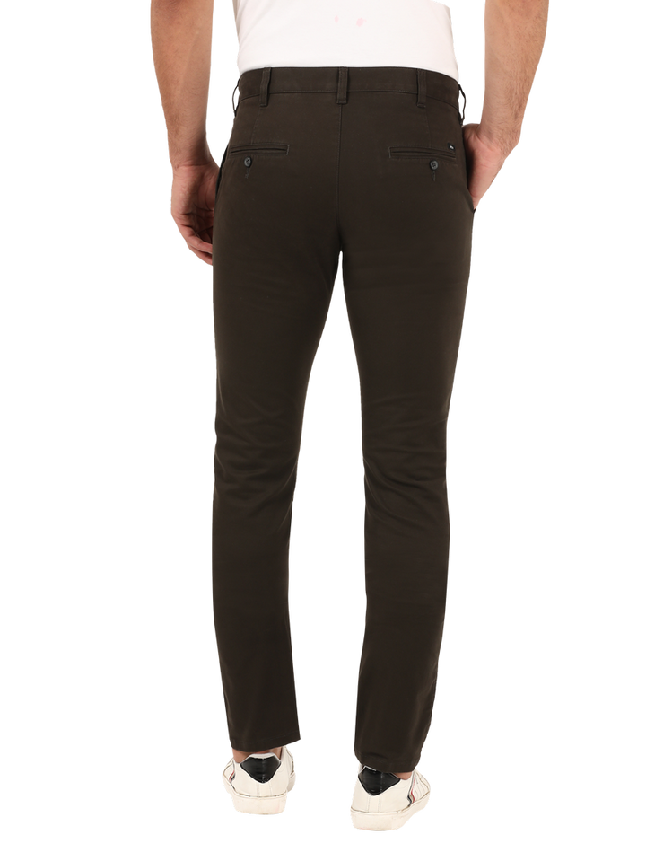 Dark Olive Solid Casual Trousers