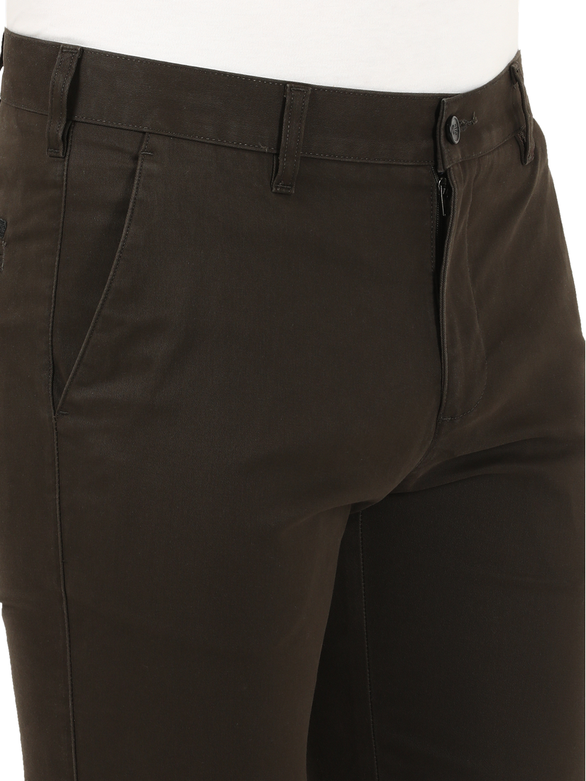 Dark Olive Solid Casual Trousers