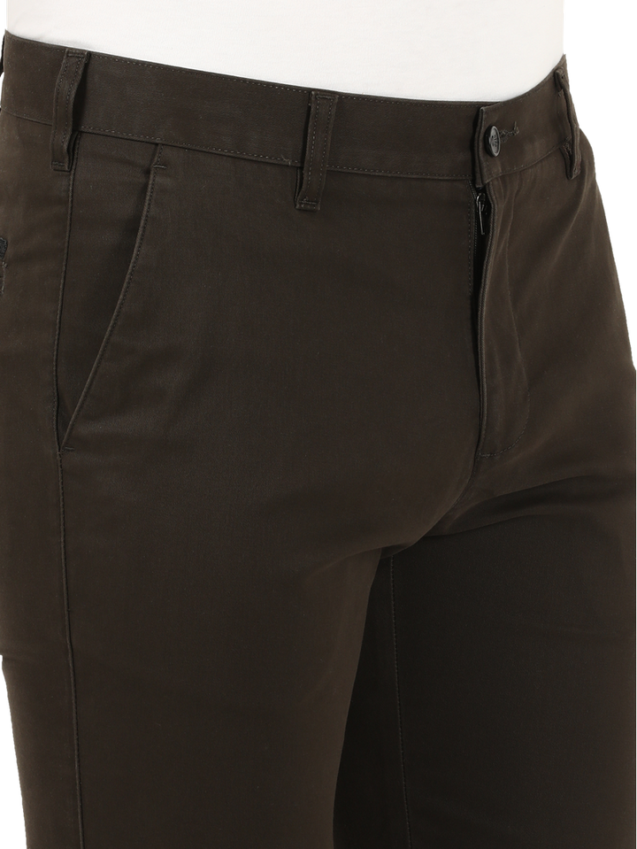 Dark Olive Solid Casual Trousers